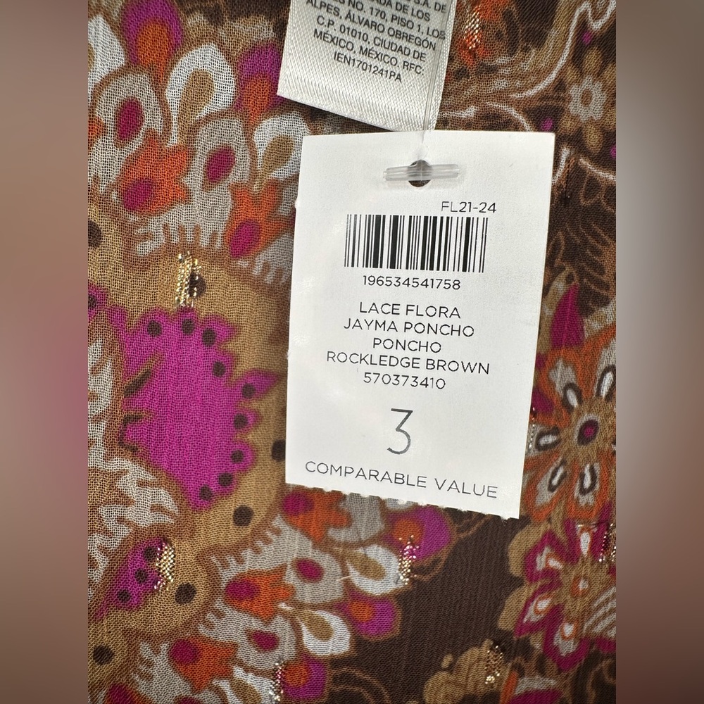 Chico’s Lace Floral Jayma Poncho SZ 3 Bateau Neck A Built In Shell Tank Multi - Picture 5 of 8
